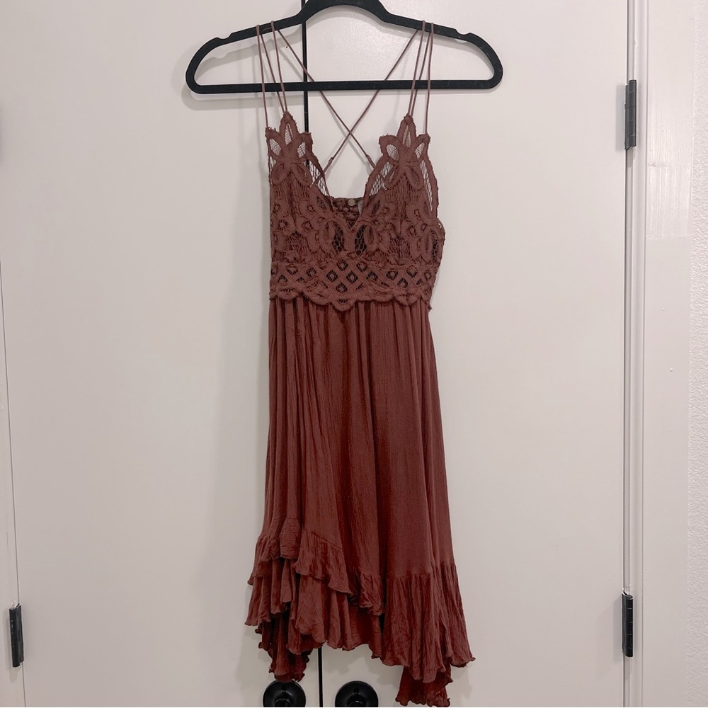 Free People One Adella Slip | Flowy Rust Red Dress | Size Small